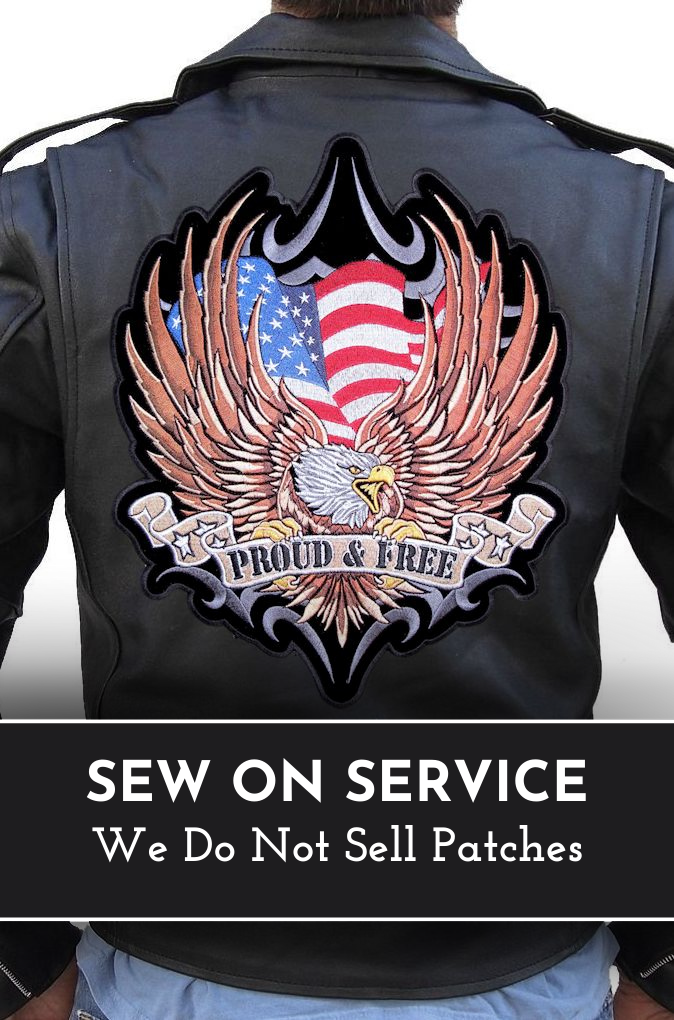 LeatherCareUSA sews patches onto leather jackets, leather vest and leather chaps LeathercareUSA.com