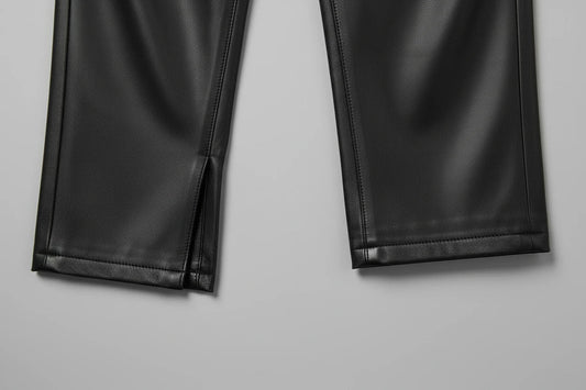 black leather pants that need the hem repaired