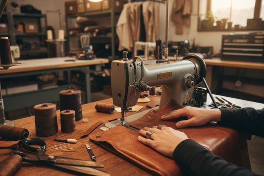 sewist installing a zipper in a leather garment