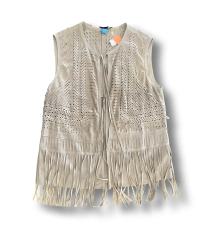 Beige fringe vest on a white background