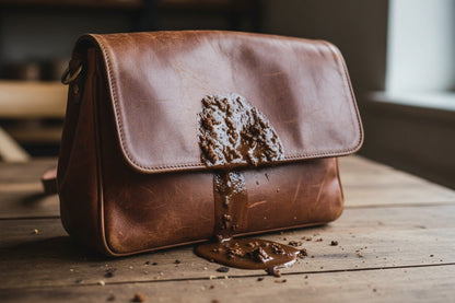 Brown leather bag with a textured design and spill on front