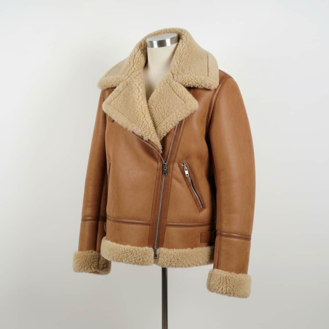 Light brown colored shearling jacket cleaned by leathercareusa.com