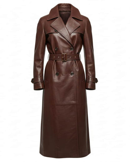 Brown leather long coat cleaned at leathercareusa.com