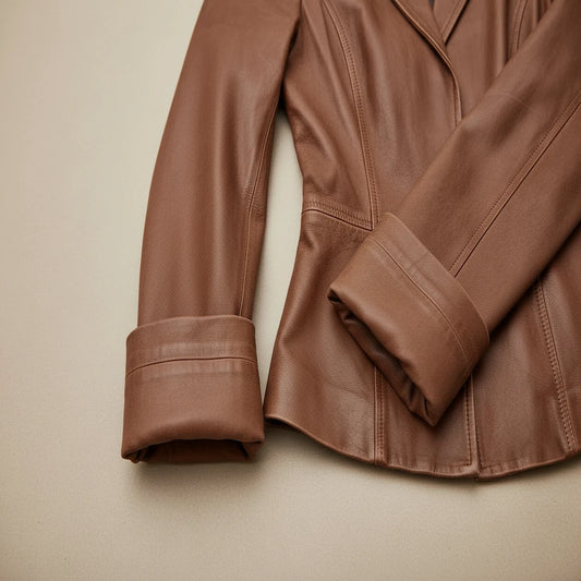Brown leather jacket on a beige background