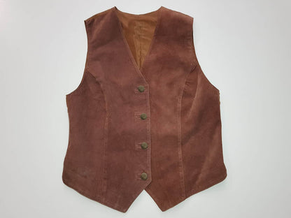 Brown suede vest on a light gray background