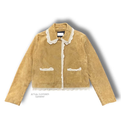 Sand colored suede jacket that was cleaned at leathercareusa.com